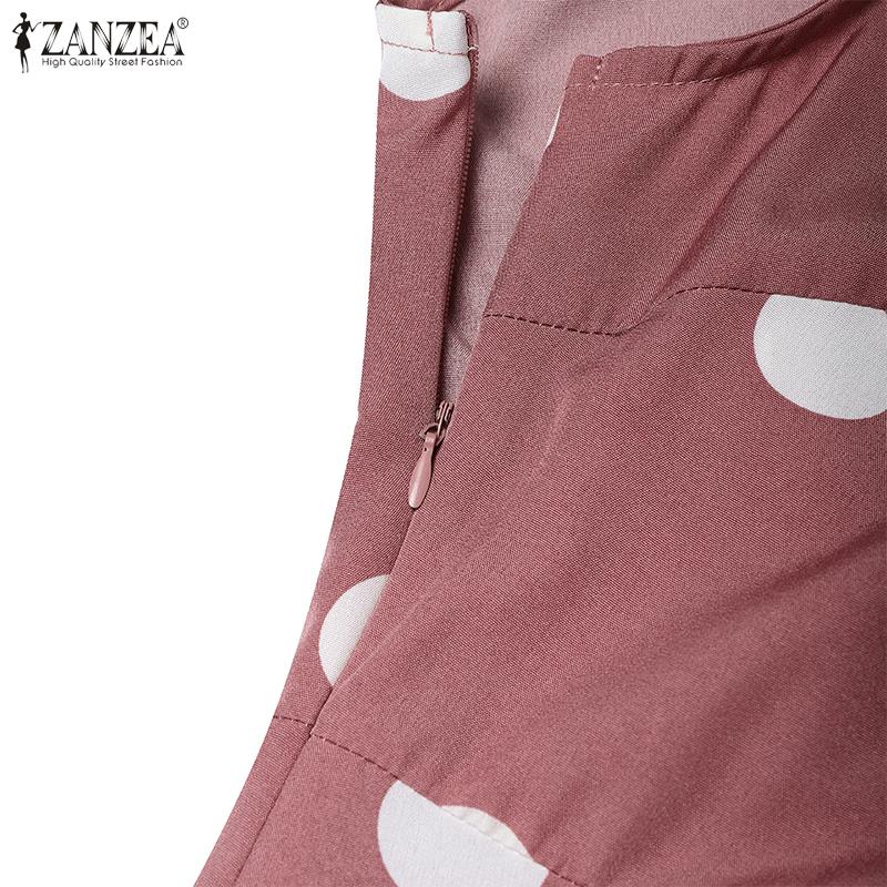 ZANZEA Женское повседневное платье-трапеция в горошек с V-образным вырезом и разрезом без рукавов для отпуска