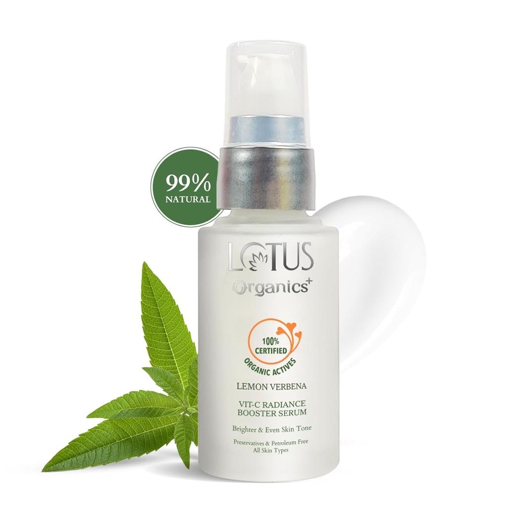Lotus Organics+ Сыворотка для лица с витамином С 'Radiance Booster' | 100% сертифицированная органическая лимонная вербена | Осветляет и выравнивает тон кожи | Для тусклой и обезвоженной к