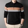 Autumn New Style Young and Middle-aged Men's Lapel Cotton Polo Shirt, Fashionable Striped Long-sleeved T-shirt