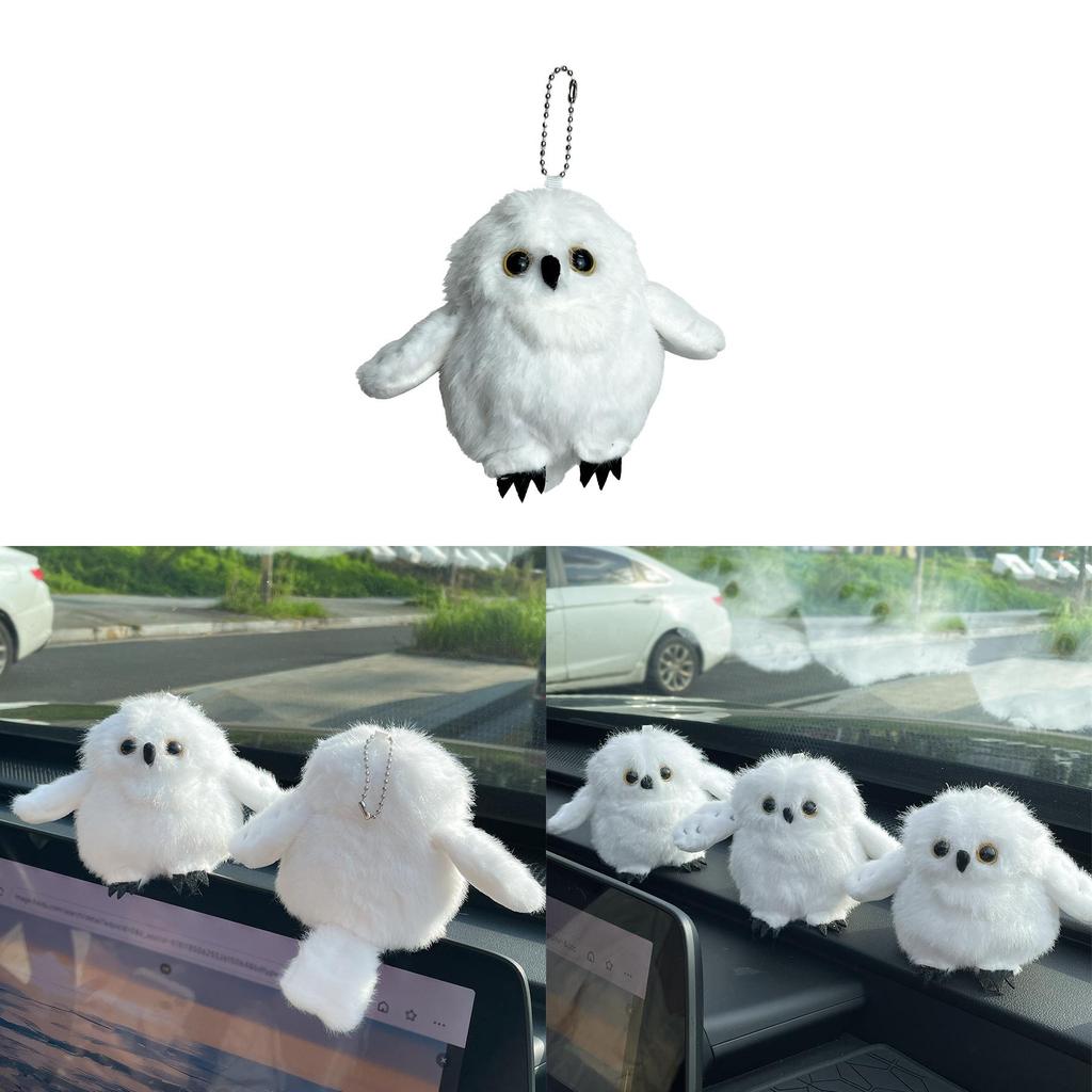 White Snow Owl Plush Toy With Keychain For Car Decor And Bag Pendant