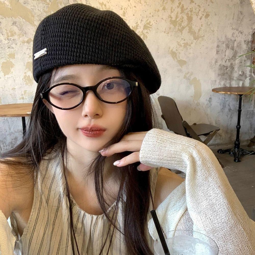 Japanese Style Weave Hat Vintage Crochet Knitted Cap Elegant Hollowed Out Beret Hat Spring