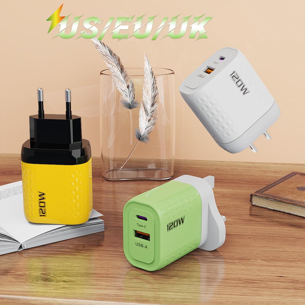 2 порта 120 Вт быстрая зарядка USB Type C зарядное устройство PD QC 3.0 USB C зарядное устройство адаптер вилки EU/US/UK для iPhone Xiaomi Samsung