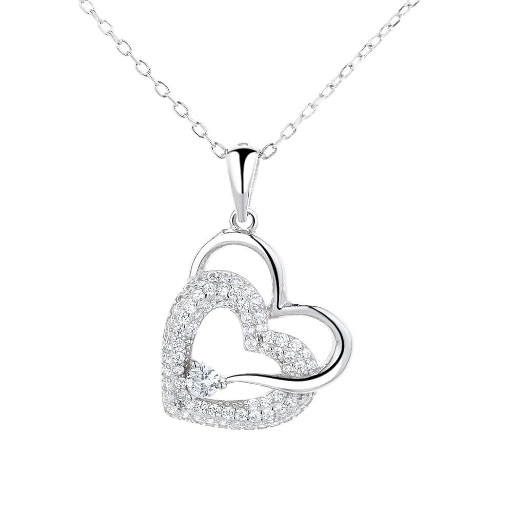 925 Silver Sterling Heart Design Simple Pendant Gemstone Necklace for Women Birthday Gift