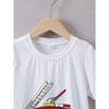 European sizes ' Fire Truck Firefighter Print T-Shirt - Firefighter Ladder & Fire Hydrant Design, Short Sleeve Round Neck Summer Playwear