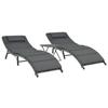VidaXL Set of 3 Folding Sun Loungers Woven Resin Grey