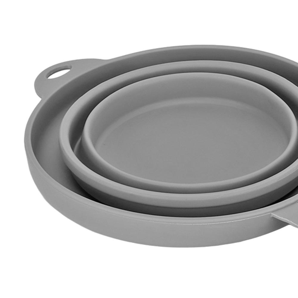 Grey Portable Dog Feeding Bowl Double Cavity Pet Travel Feeder Bowl Household Feeding