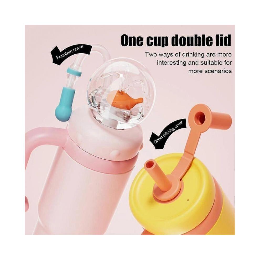 (Yellow) Stainless Steel Whale Fountain Tumbler with Handle Two Lids