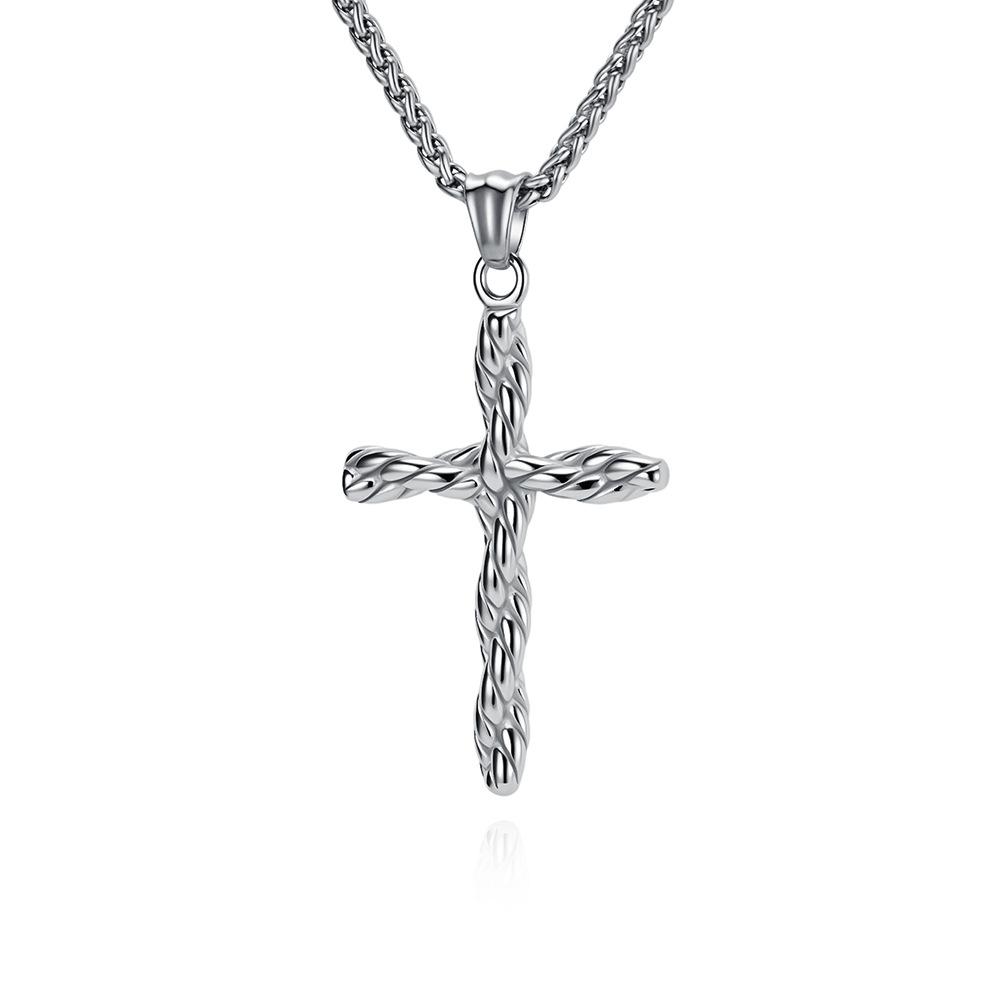 Ins Non-sexual Pin Twist Braided Titanium Steel Cross Necklace Niche Personality High-end Pendant