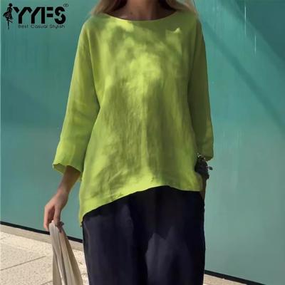 Женские модные повседневные весенне-осенние однотонные блузки и рубашки с круглым вырезом и длинными рукавами с принтом