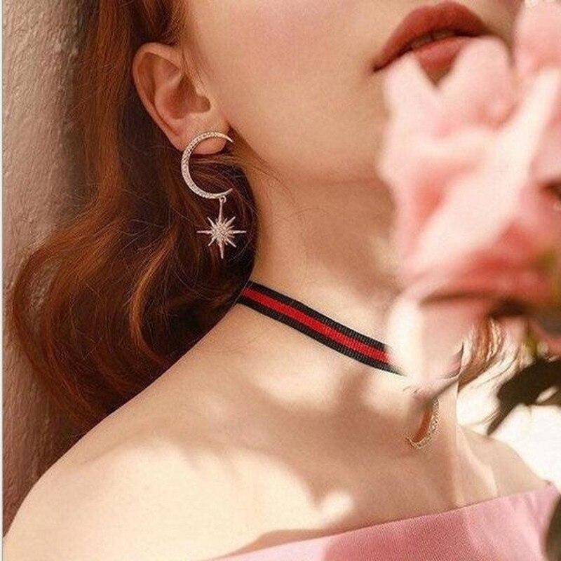 Новое поступление, модные ювелирные изделия, серьги из серебра 925 пробы и розового золота, белые прозрачные серьги с цирконием, лунной звездой, женские висячие серьги