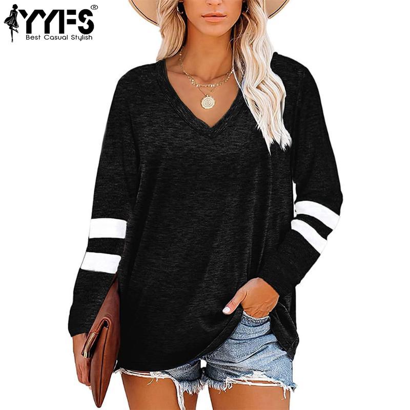 YYFS Женская мода, повседневные однотонные пуловеры с v-образным вырезом и длинными рукавами, осень-зима с однотонным принтом