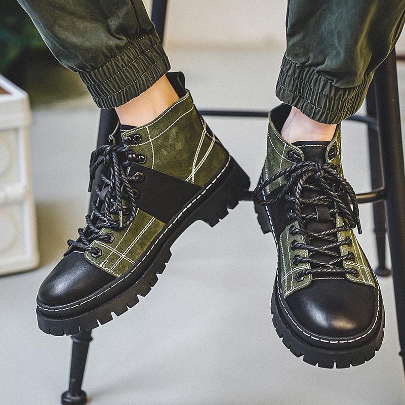 High Quality Cowhide Men Boots Street Punk Style Men's Shoes Outdoor Leather Boots Thick Soled High Top Boots Work Boots