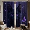 2pcs, spring summer Curtains Black Cat and Purple Butterfly Art Digital Print Drapes Versatile Fabric Room Decor for Bedroom,
