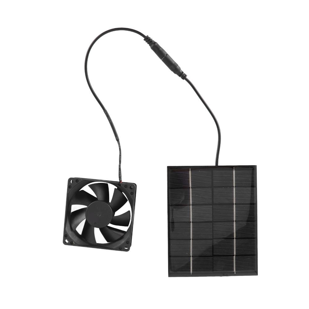Black Solar Panel Fan Kit 2W, 6V Solar Powered Exhaust Fan  Plant Growing Area