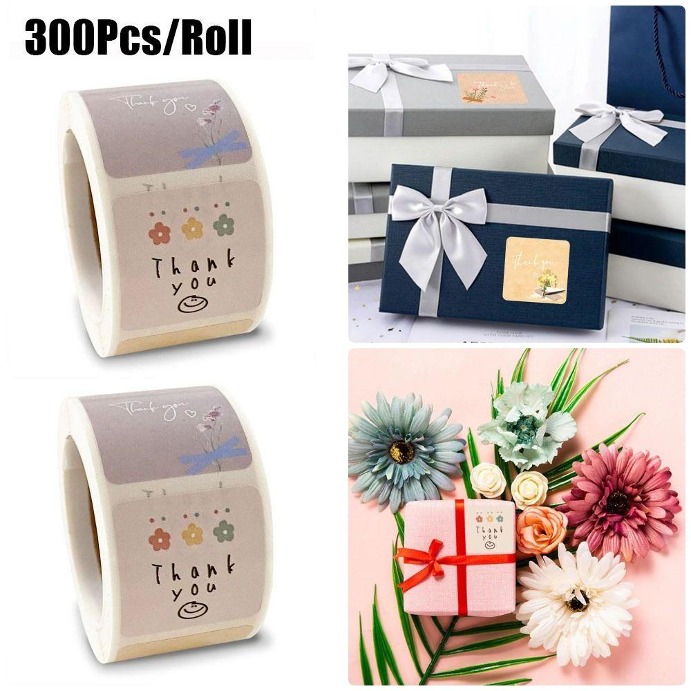300 шт./рулон Цветочная наклейка «Спасибо» Милая наклейка-печать Прочная этикетка для выпечки на конверт Декор для подарков