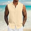Мужская летняя однотонная рубашка без рукавов со стойкой воротником, мужская повседневная модная рубашка без рукавов
