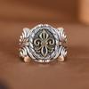 Vintage Smoky Gold Cross Flower Wide Band Men's Hip Hop Ring