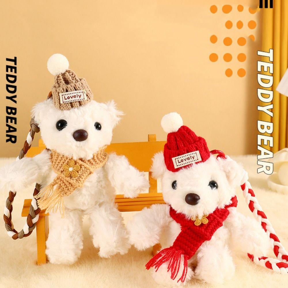 PP Cotton Stuffed Bear Pendant Scarf Bag Decoration Bib Bear Plush Key Chain  Children