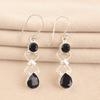 Natural Black Onyx Gemstone 925 Sterling Silver Jewelry Handcrafted Earrings 2" EE-156-17