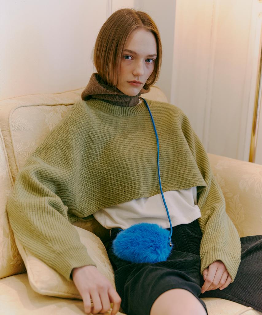 ETMON Round Crop Knit Top Olive Green