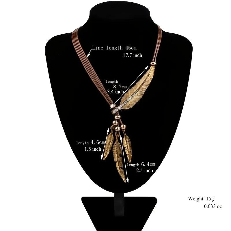 Boho Feather Decor Choker Necklace Vintage Rope Chain Ethnic Style for Women Necklace Accessories