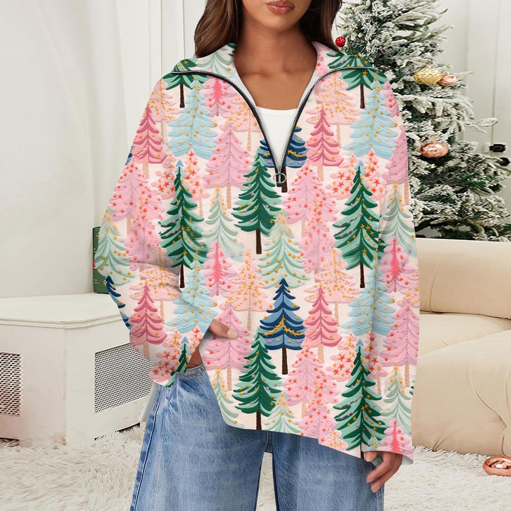 Женский повседневный свитер с полумолнией и лацканами со снежинками и разрезом сверху по бокам, модная одежда