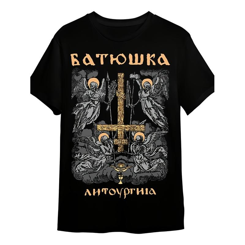 Мужская черная футболка с коротким рукавом BATIUSHKA Готический Крест и Ангельский Скелет Логотип Группы Металл Музыкальный Фестиваль и Альтернативная Мода