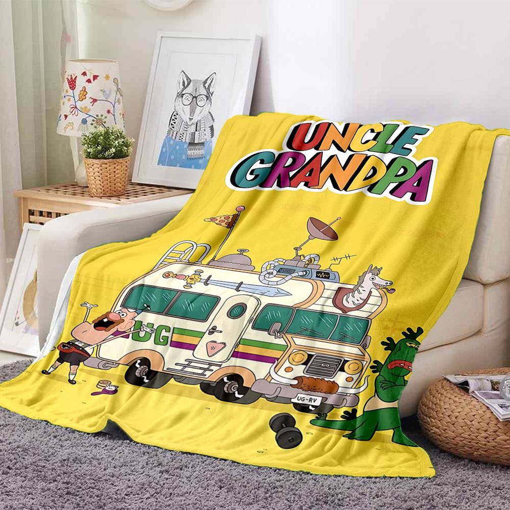 1pc Uncle Grandpa Cozy Print Blanket Lightweight Warm Flannel Throw Blanket For Sofa, Bed, Living Room