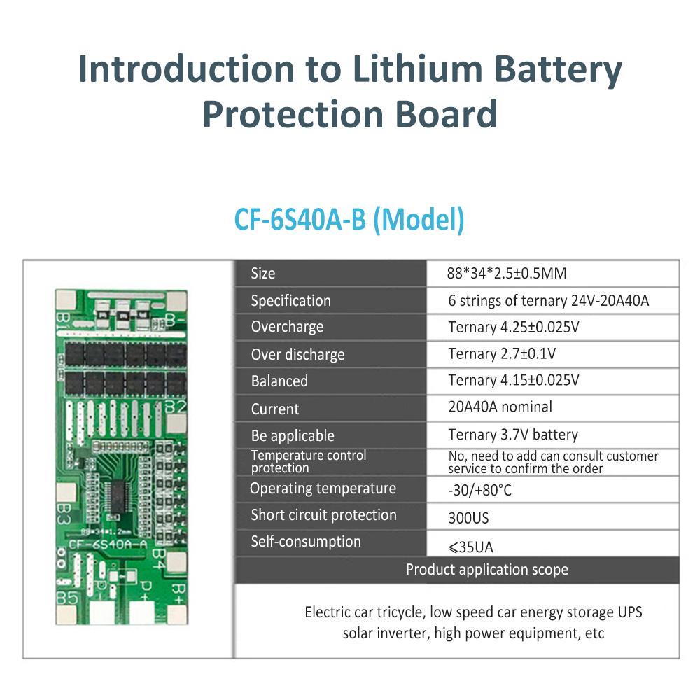 6S 24V 20A/40A Lithium Battery Charging Protection Board Equalizing Module Power Battery Management System BMS