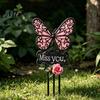 Outdoor Sympathy Gift Butterfly Memorial Garden Stake, Miss You Sign, Pink Acrylic Rose Decor Yard Art Stake for Lawn Courtyard Cemetery Decoration