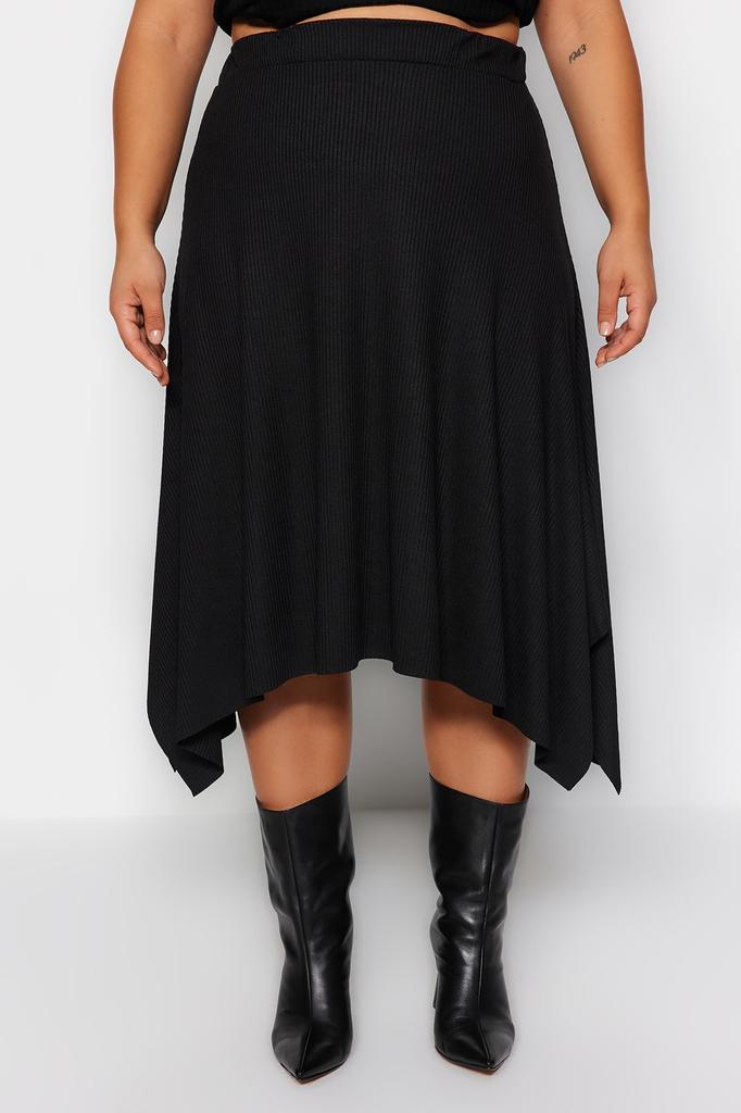 Женская модная коричневая трикотажная юбка большого размера больших размеров с разрезом