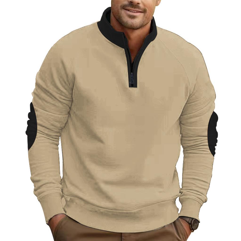 Men's Contrasting Color  Loose Casual Fleece  Stand Up Collar Pullover Half Zipper Long Sleeved Sweatshirt