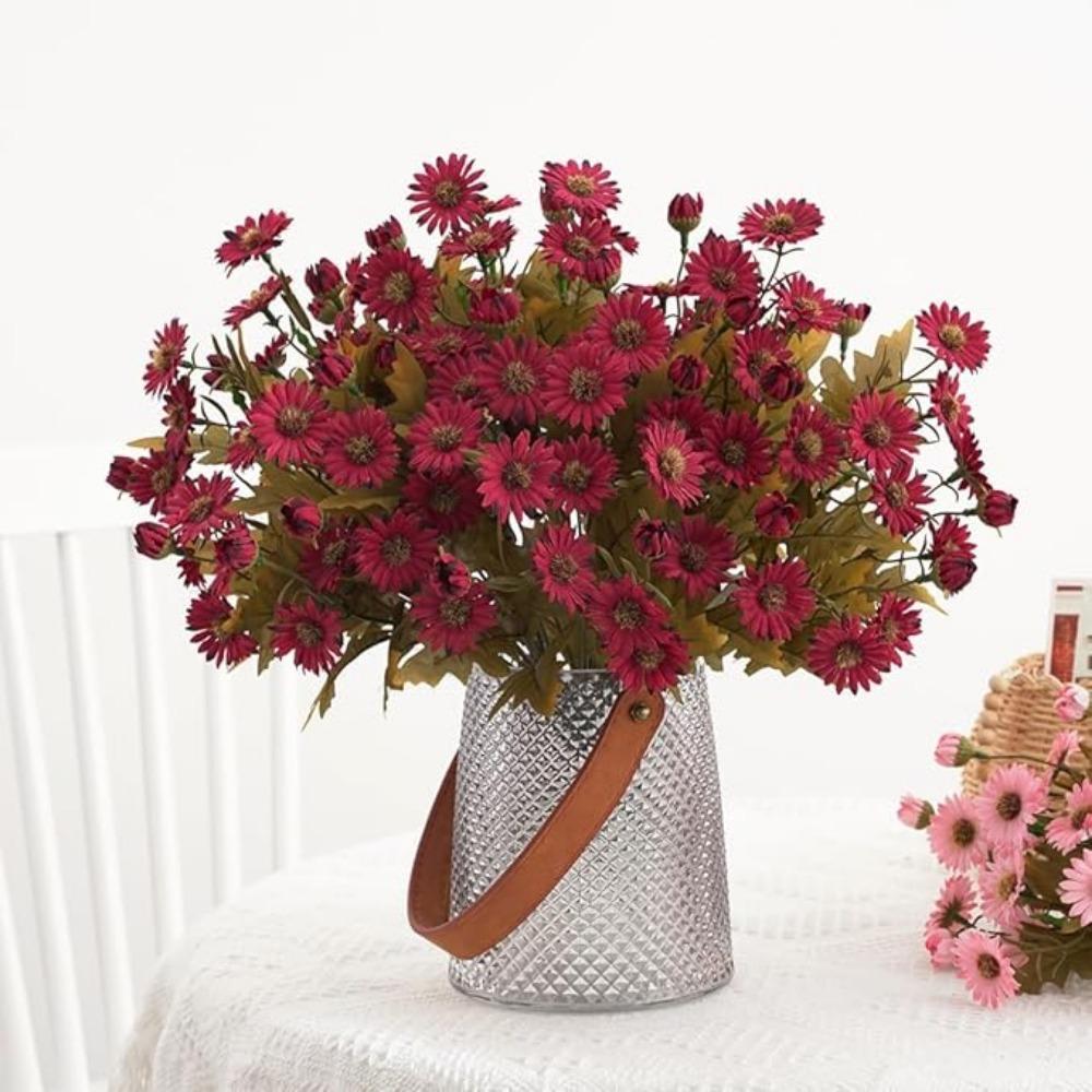 2 Pcs Fake Daisy Flowers Bouquets for Home Party Office Wedding Meeting Reception Table Decoration,Bulk High-end Lifelike Artificial Flowers