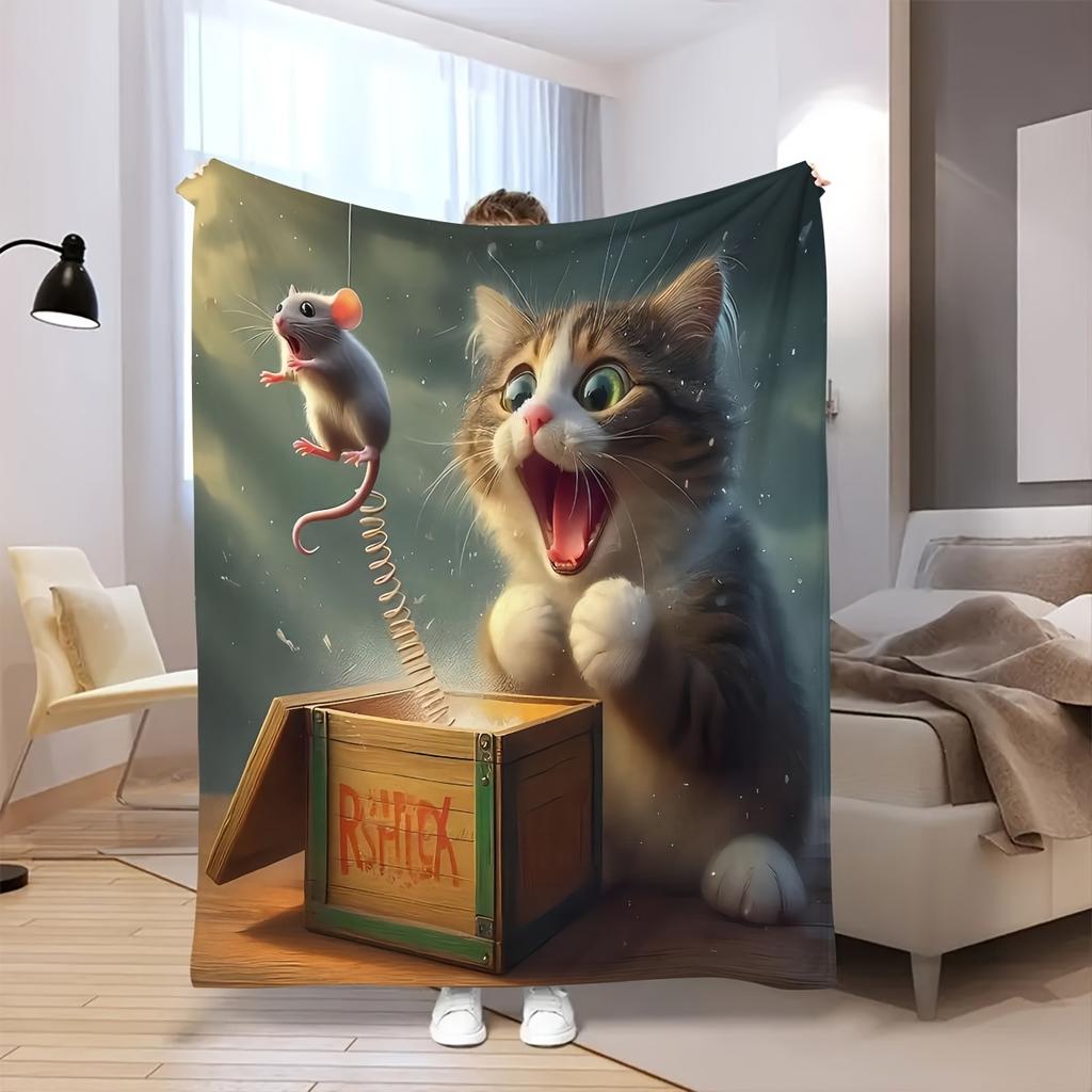 Funny cat and mouse patterns Flannel printed blanket suitable for all seasons suitable for living room office sofa and travel