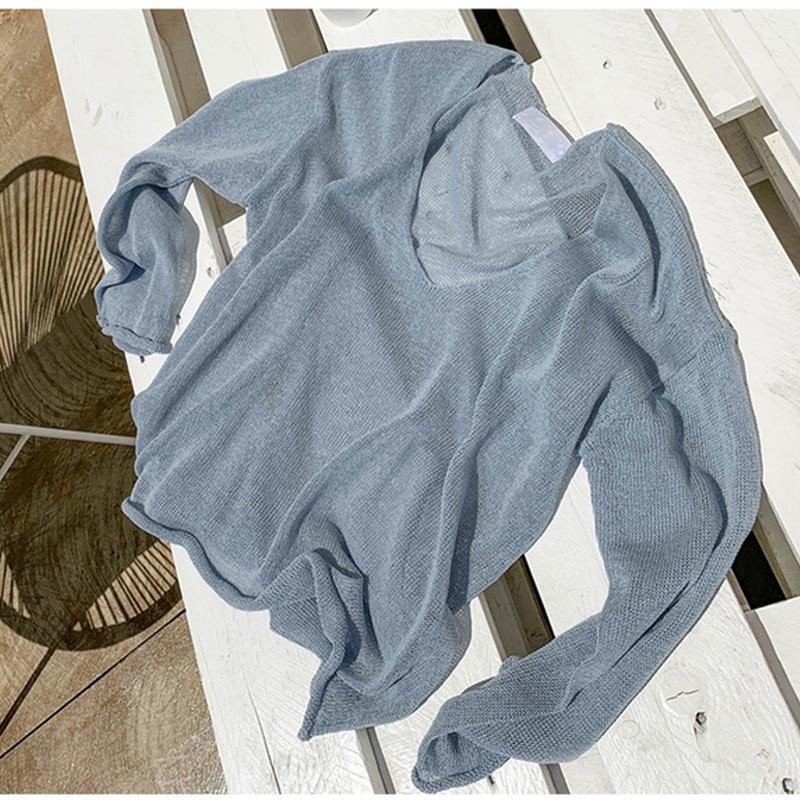 Blusas 2023 весна лето осень тонкие сексуальные женские топы блузка пуловер с v-образным вырезом однотонные корейские свободные солнцезащитные кремы женская одежда