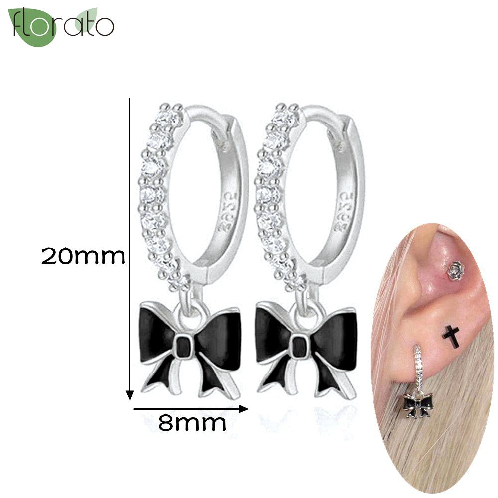 Серьги-подвески из серебра 925 пробы, модные, с черным цирконом, новые, маленькие круглые/крестообразные кольца для женщин, пирсинг, ювелирные изделия