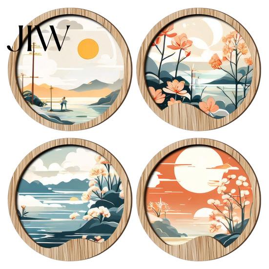 Artistic Wall Hanging Set Nordic Wooden Art Sign, Round Botanical Landscape Decor for Living Interior Decoration Rental Homes Room Bedroom,