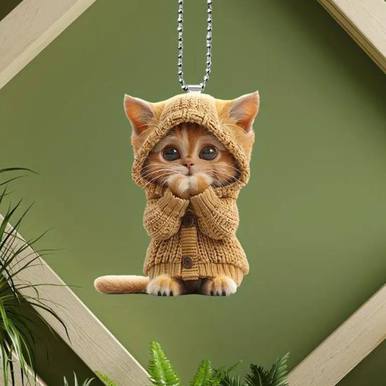 Cat Pendant Christmas Tree Ornament with Lanyard Easy To Hang Lightweight Car Acrylic Hanging KTY