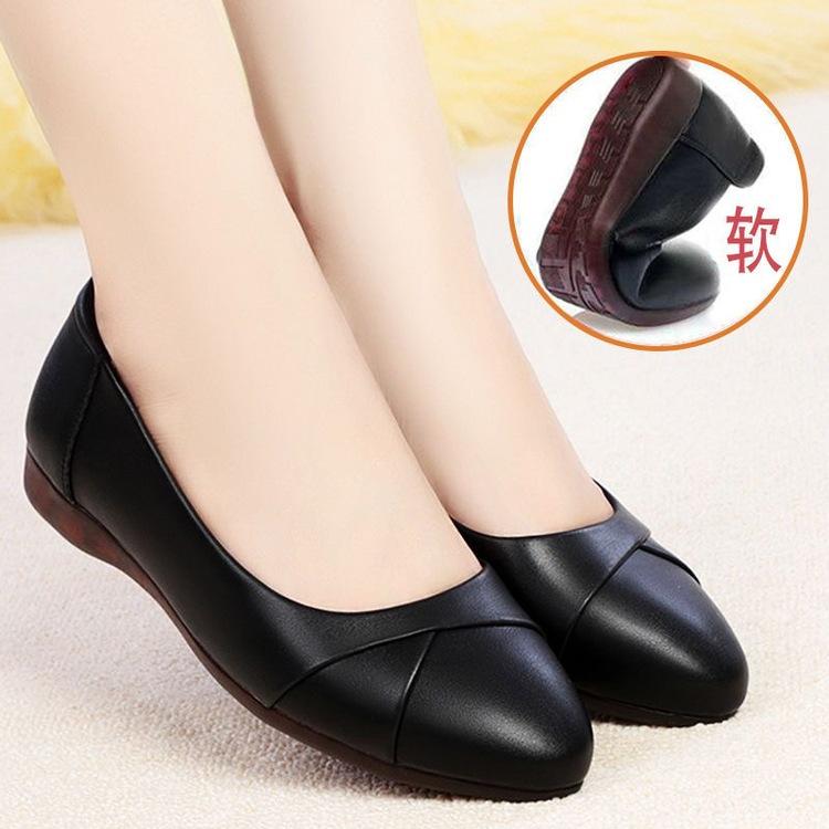 Рабочая обувь для мам, весна, новые, на плоской подошве, из говяжьих сухожилий, с мягкой подошвой, для среднего и пожилого возраста, одиночные туфли, плоский каблук, нескользящие, с неглубоким горлом, женские, маленькие