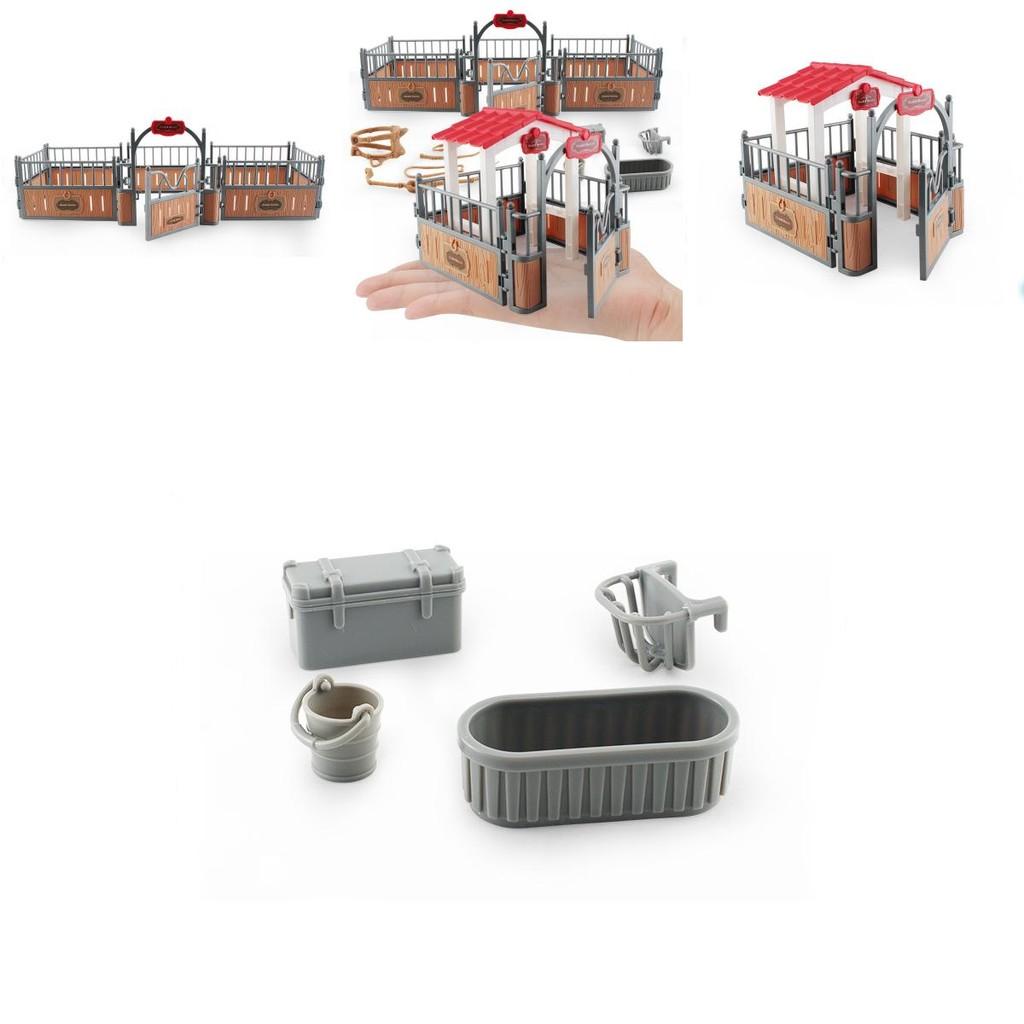 Realistic Plastic Farm Scene Decoration Set With Saddle Barn Pavilion Trough And Fence Models