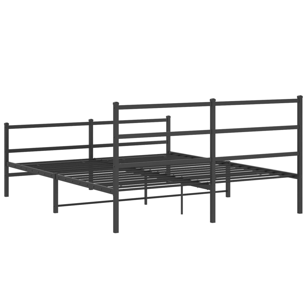 Metal Bed Frame with Headboard and Footboard Black 150x200 cm