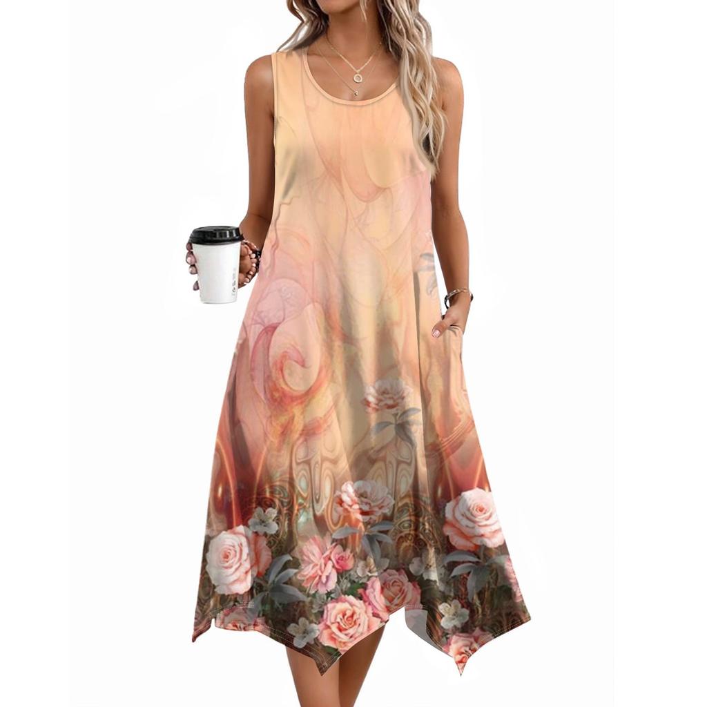 Женское повседневное платье на лето, платье-майка, свободное пляжное платье с карманами, расклешенный миди-сарафан