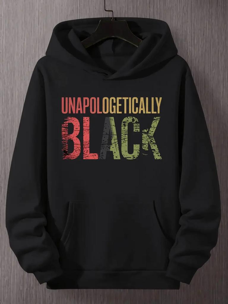 Plus Size "Unapologetically Black" Hoodie - Casual Geometric Print