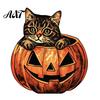Atmospheric Retro Interior Ornaments Halloween Wooden Ornaments, Distressed Pumpkin/Cat Decorations, Desktop & Wall Unique Handcrafted Wood Decors for