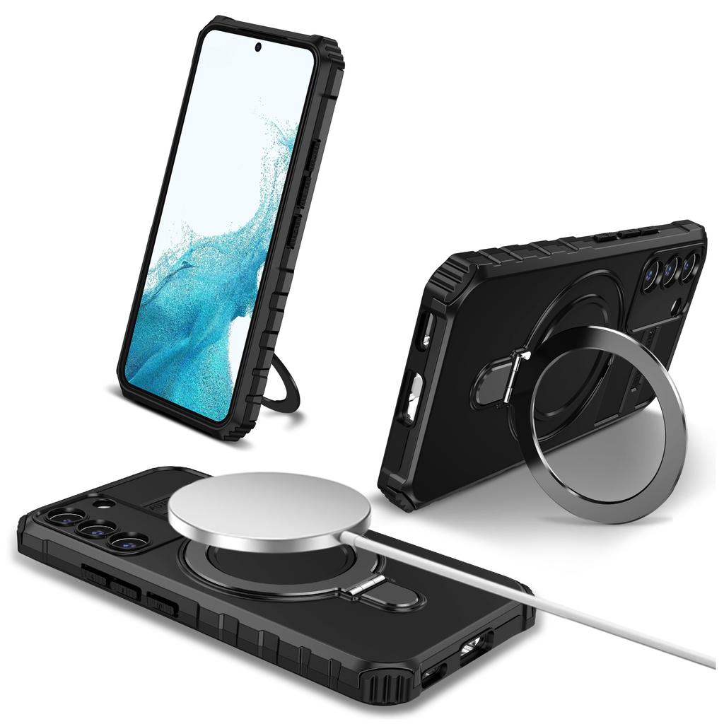 For Samsung Galaxy S22 5G Magnetic Case PC+TPU Phone Case Magnetic Finger Grip Kickstand Cover