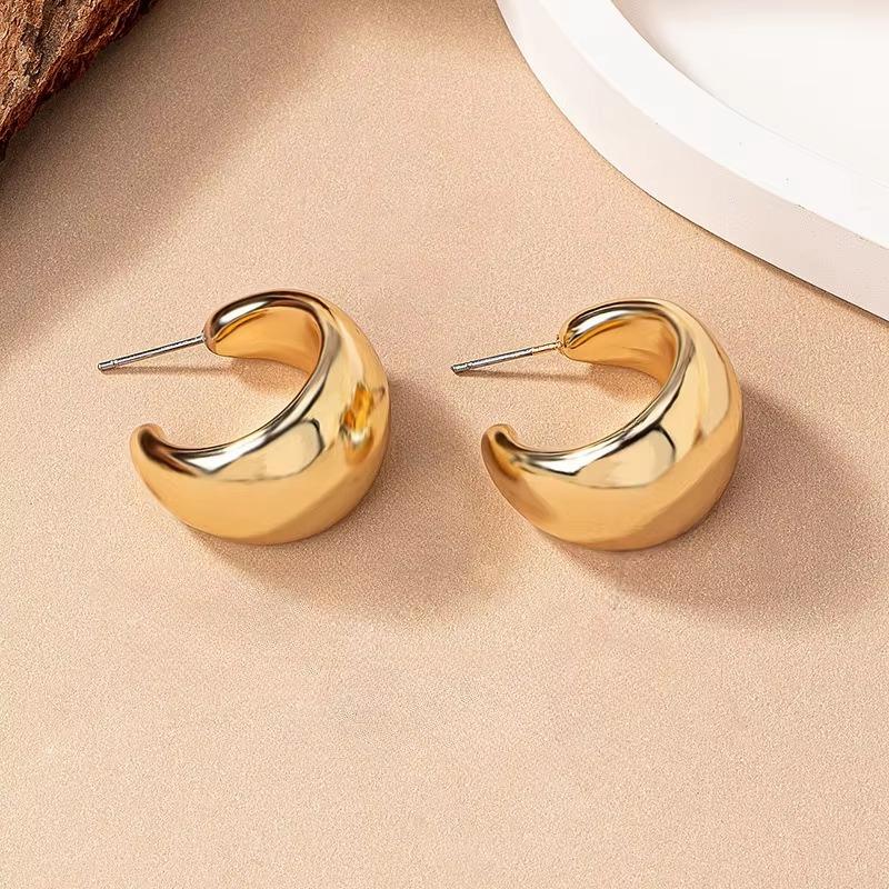 Trendy Smooth CCB Chunky Dome Drop Earrings for Women Fashion Thick C-Shaped Hoop Earrings Punk Aesthetics Jewelry