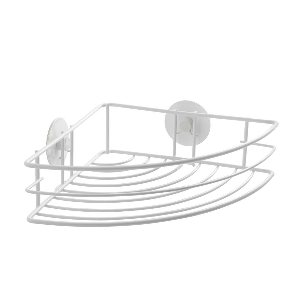 AWD INTERIOR 1475 shower shelf, white self-adhesive corner painted steel