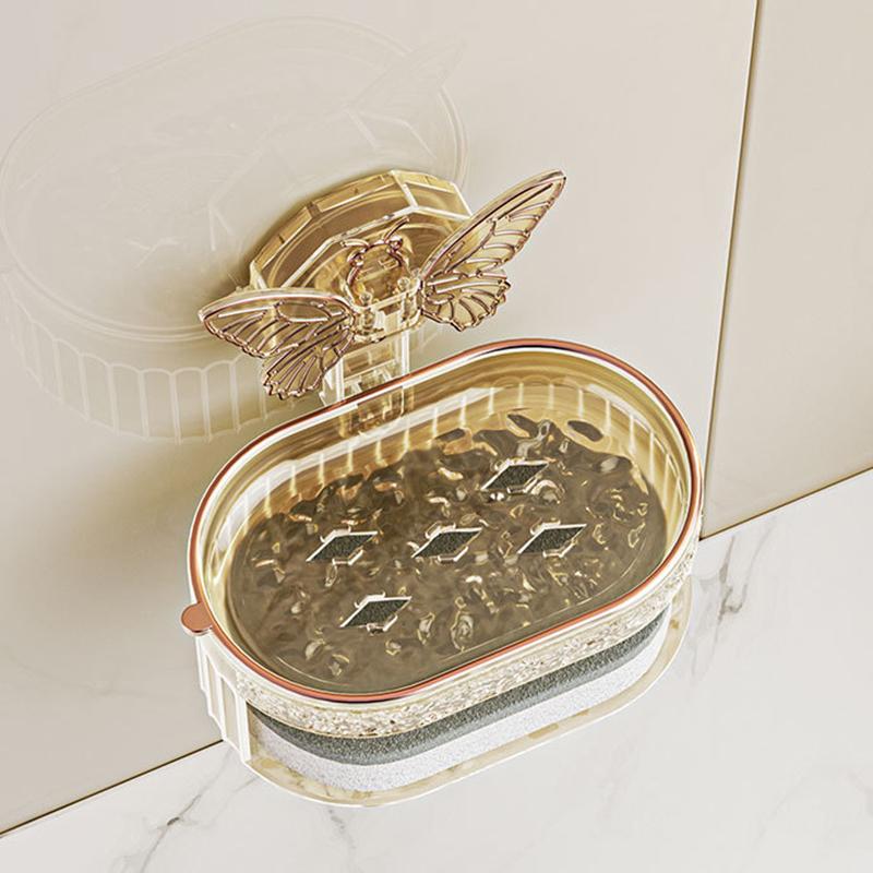 Мыльница на присоске с дизайном бабочки, двухслойная мыльница с губкой и дренажем, полка для хранения мыла без сверления