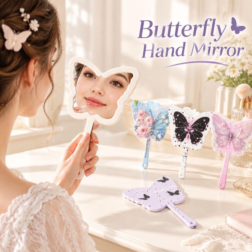 Butterfly Shape Cosmetic Mirror Handheld Pocket Mirror Portable Makeup Mirror Desktop Use