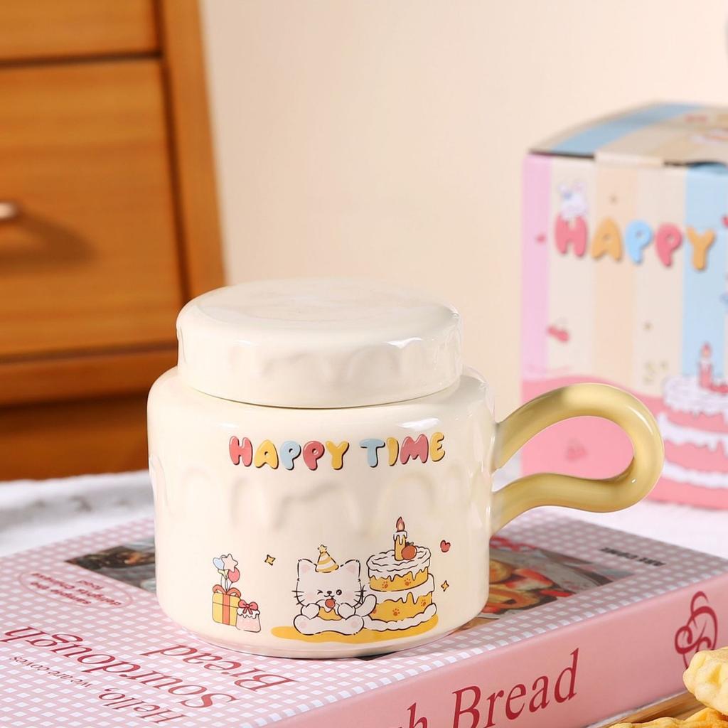 Домашний костюм с керамической чашкой для торта, мультяшная кружка, милая офисная девушка, чашка для воды, высокий внешний вид, большая емкость